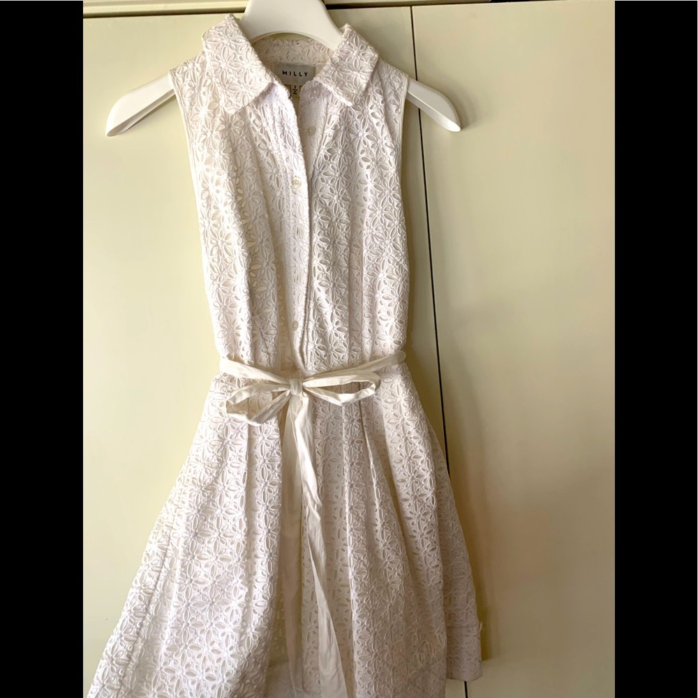 Milly White Floral Eyelet Bow Belt Dress
